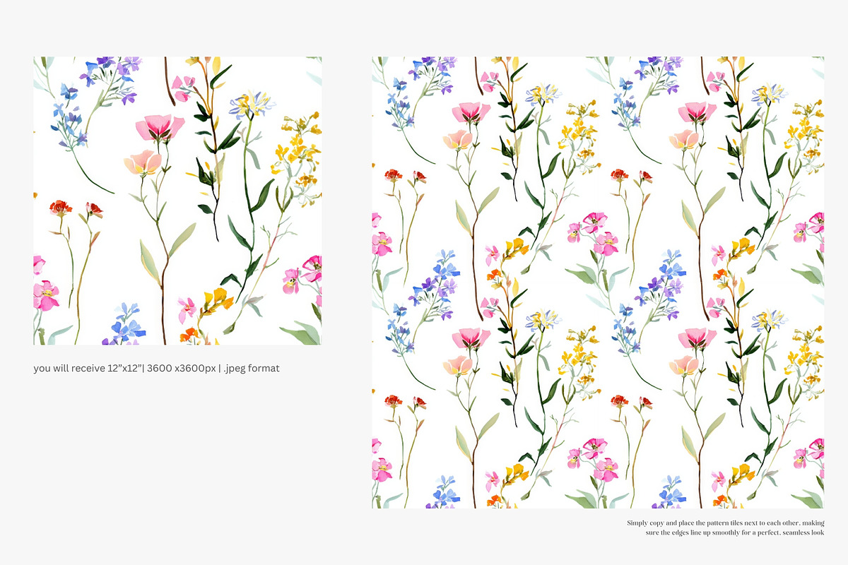 watercolor wildflower pattern set, a Pattern Graphic by Patishop Art