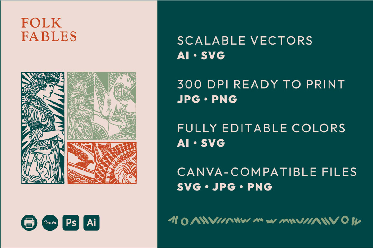 Folk Fables – 150 Illustration Set, a Decorative Illustration by JuliBelushi (Photo 13 of 14)