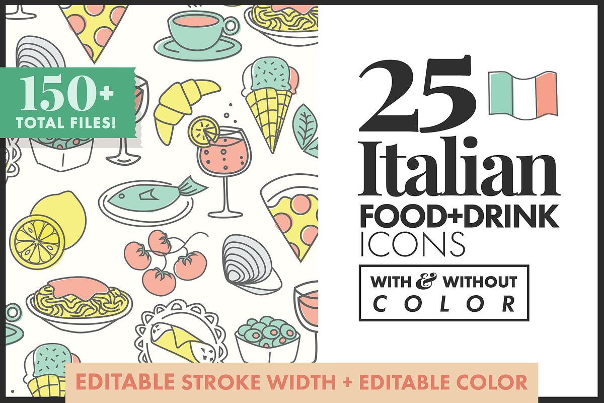 Italian Food Icons 25 color/no color, an Icon by LOOP & LAUREL (Photo 1 of 5)
