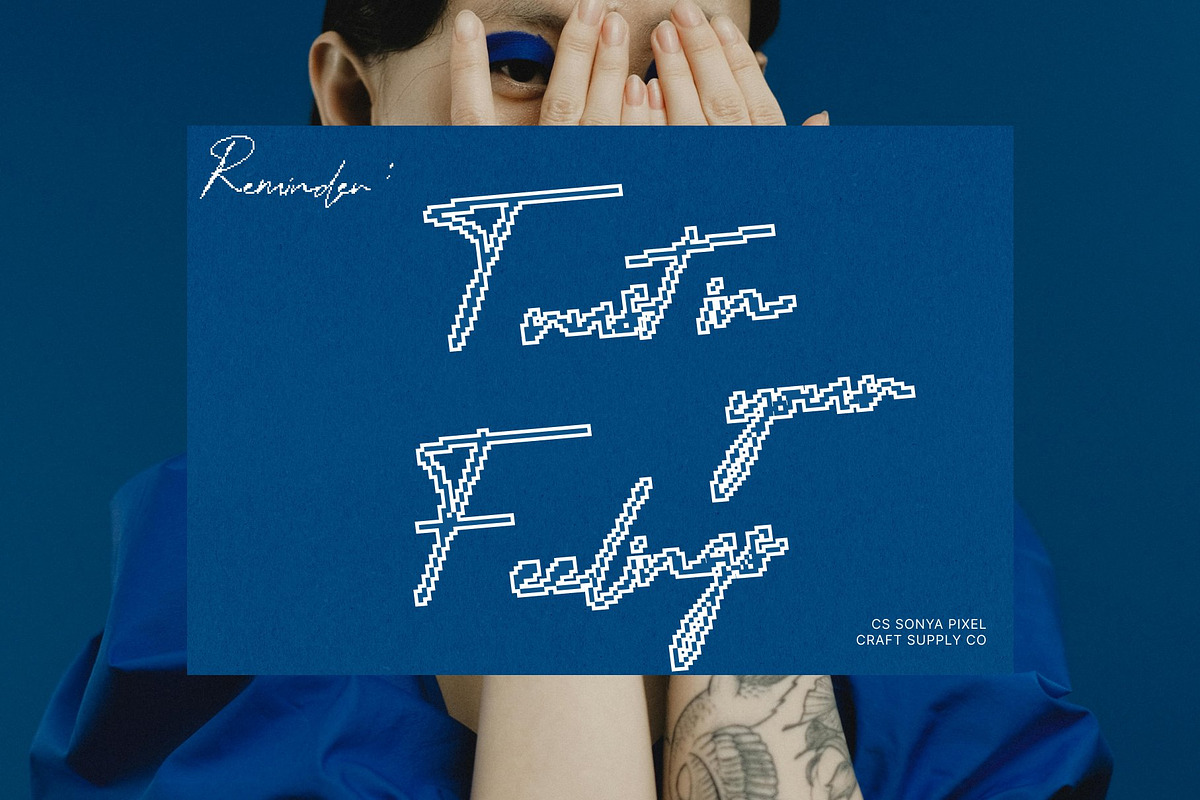 CS Sonya Pixel, a Script Font by Craft Supply Co. (Photo 3 of 8)