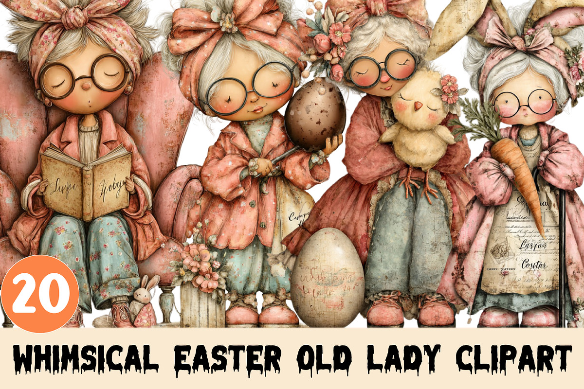 Whimsical Easter Old Lady Clipart, a Graphic by CitraGraphics (Photo 1 of 4)