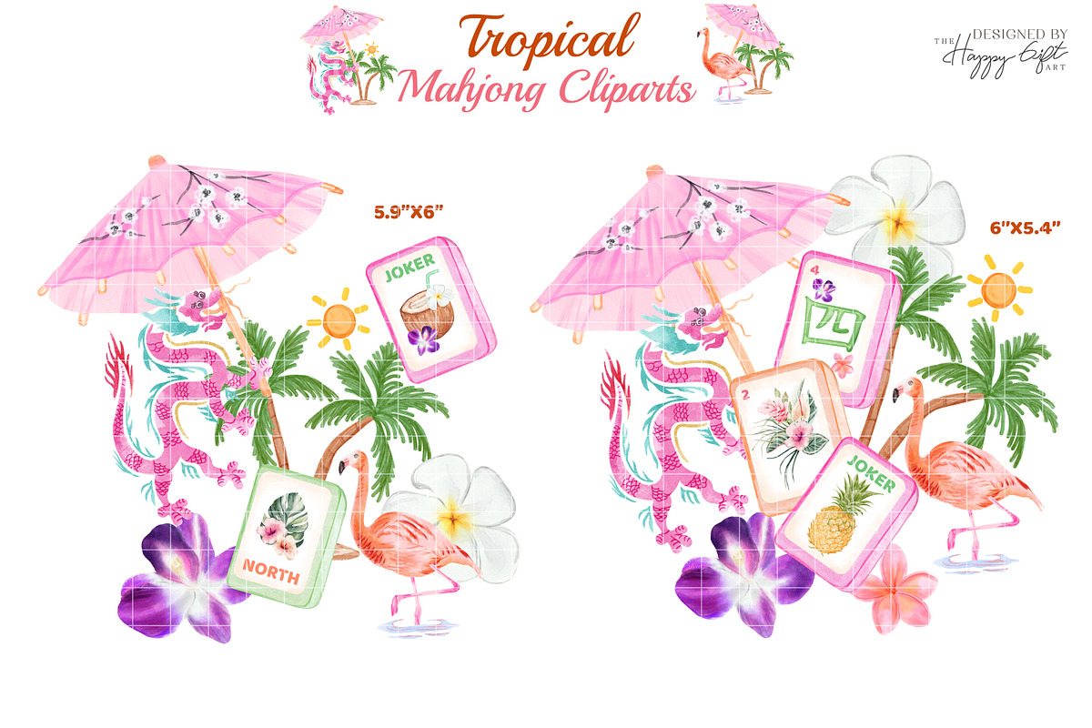 Tropical Mahjong illustrations, a Decorative Illustration by TheHappyGiftArt (Photo 6 of 8)
