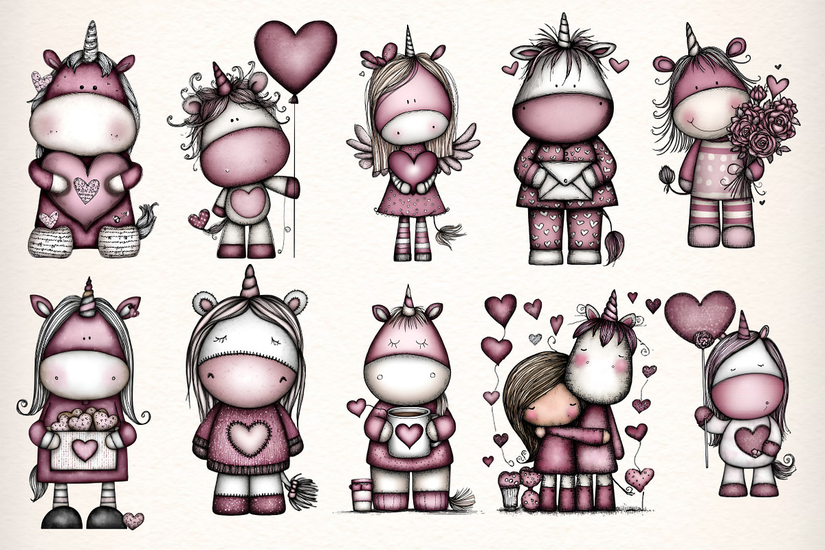 Whimsical Unicorn Loved Clipart, an Illustration by Dream Creation (Photo 3 of 7)