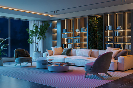 Modern Oasis: Living Room by night