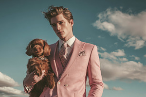 Man poses with dog in formal wear, a Photo by Beautiful things