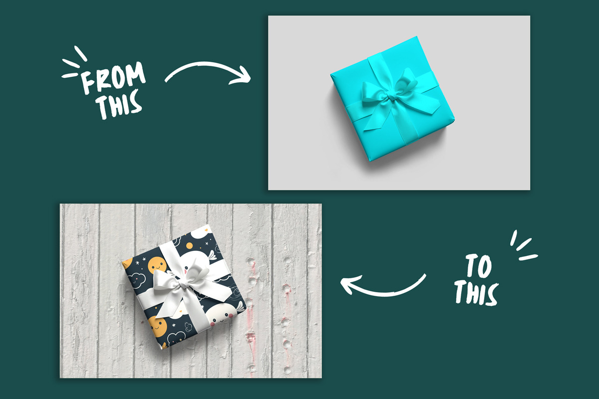 Gift Box and Wrapping Paper Mockup, an Advertising Mockup by Rami's Mockups (Photo 2 of 9)