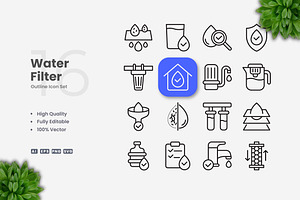 Water Filter Outline Icons, an Outline Icon by Upnowgraphic