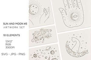 10 Zodiac, sun, moon and stars