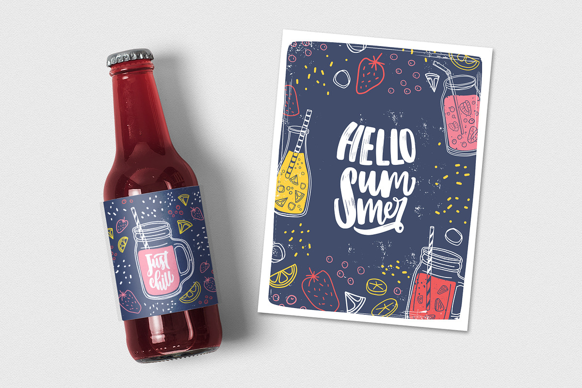 Smoothie drinks set + backgrounds, a Food Illustration by Good Studio (Photo 23 of 25)