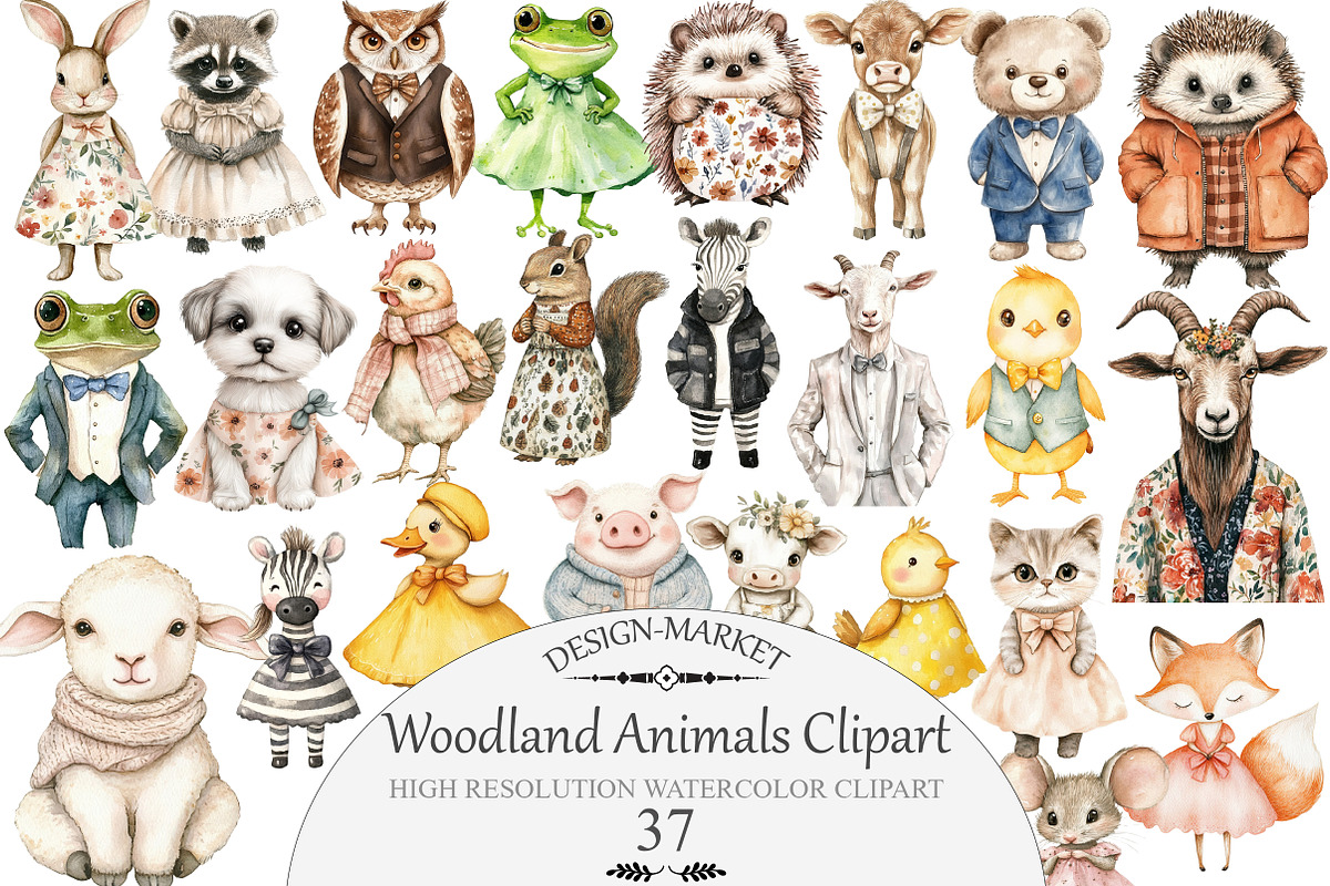 Watercolor Woodland Animals Clipart, an Illustration by Design Market (Photo 1 of 4)