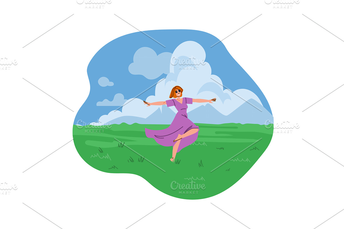 Woman dancing barefoot in green, an Illustration by pikepicture