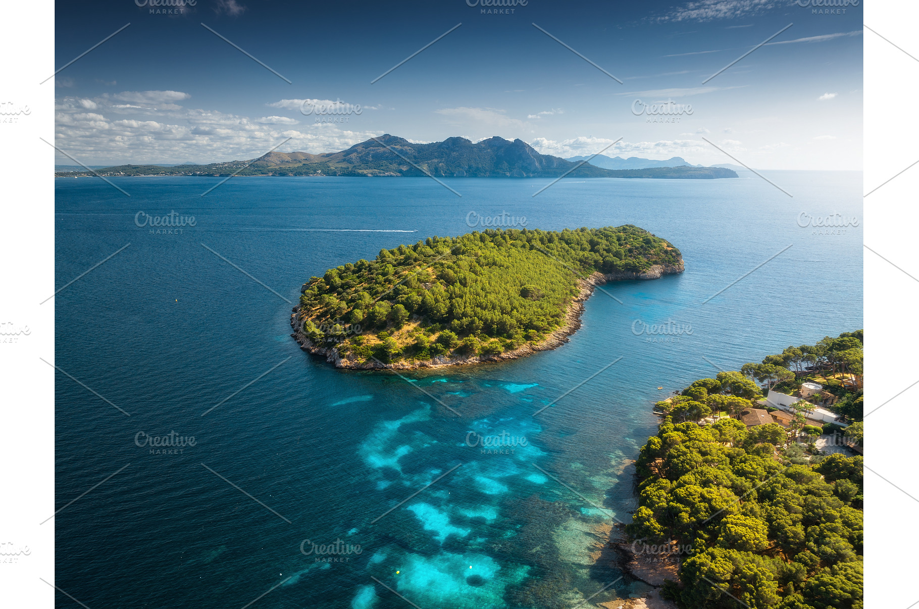Aerial drone view of a green island, a Nature Photo by den-belitsky