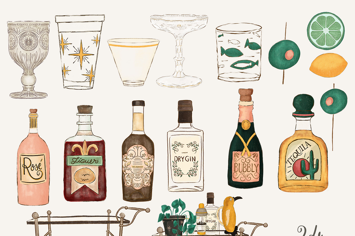 Cocktails Barware Illustrations, an Illustration by Bridgett Stahlman Design (Photo 2 of 5)