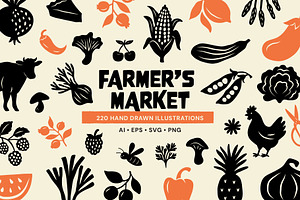 FARMERS MARKET, HAND DRAWN SET