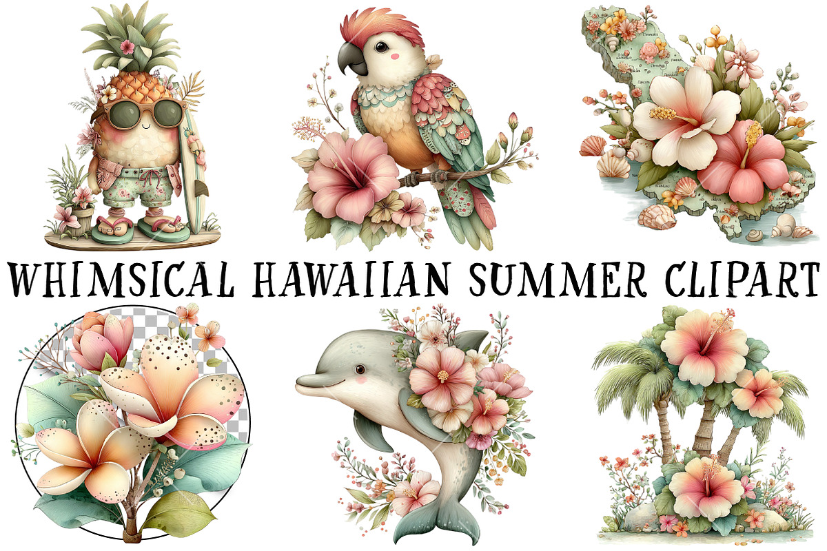 Whimsical Hawaiian Summer Clipart, an Illustration by OK Design (Photo 2 of 6)