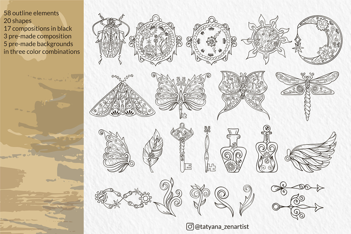 Linear Mystical Steampunk Clipart, an Object Graphic by Tatyana_Zenartist (Photo 2 of 12)