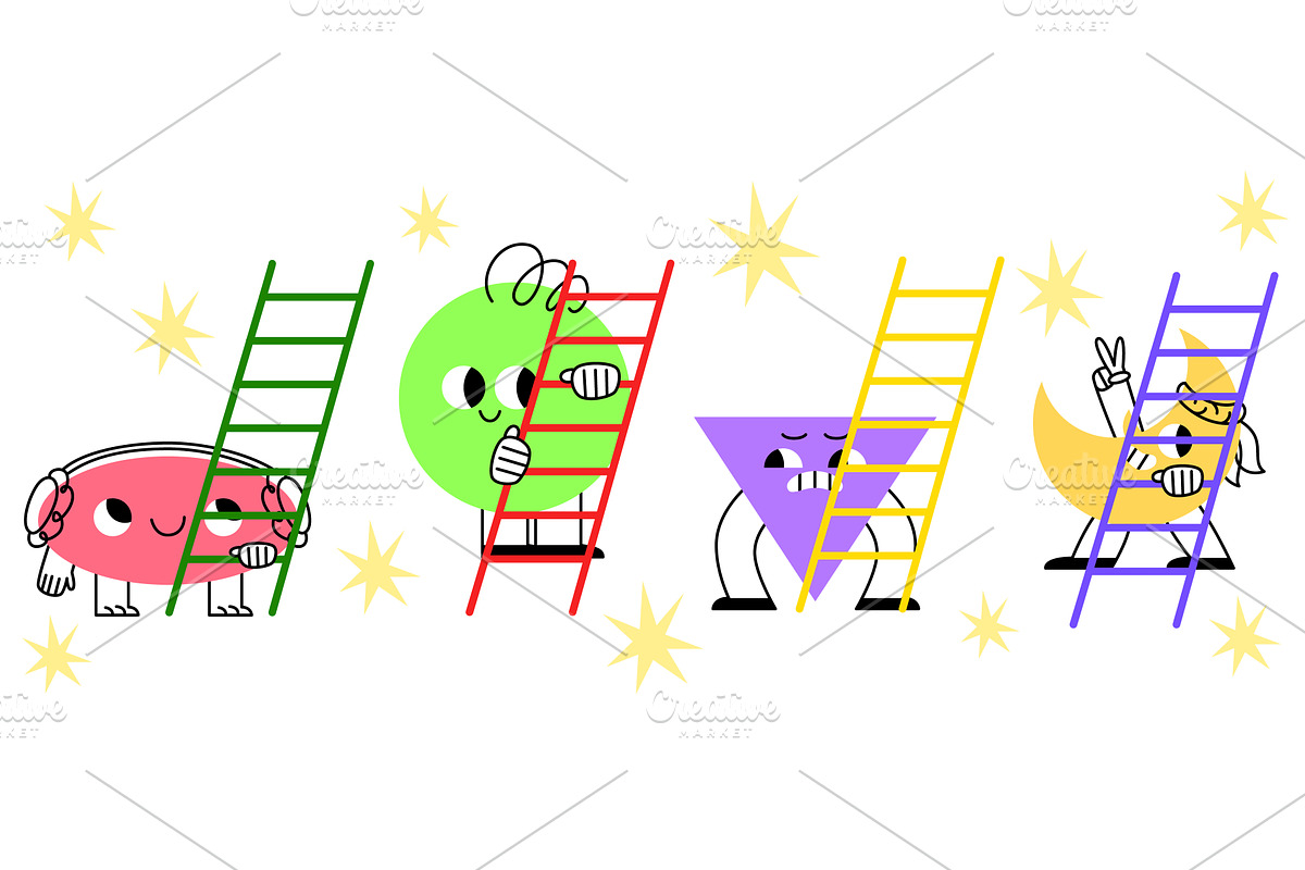 Cute geometric mascots set isolated, an Education Illustration by art PVP - market