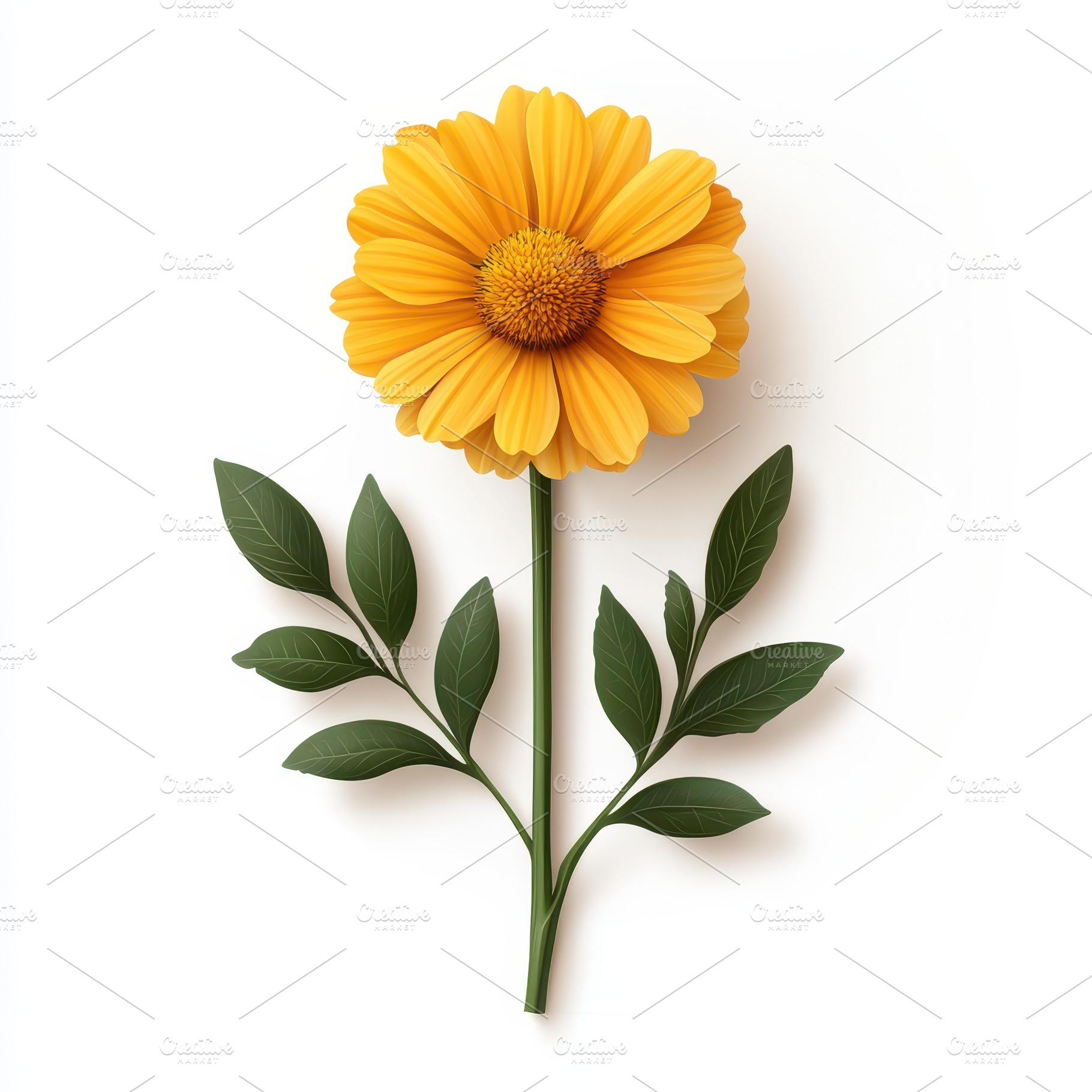 Single yellow flower with green leav, an Abstract Photo by Pixeness Studio