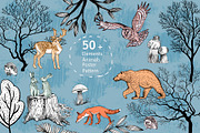 Forest animals, trees, mushrooms., an Animal Illustration by lilisavelieva (Thumbnail 1 of 6)