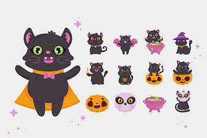 Cute Halloween Cat Illustration Set, a Templates & Theme by studiogstock