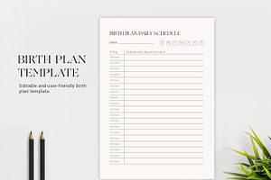 Simple Birth Plan Template, Editable