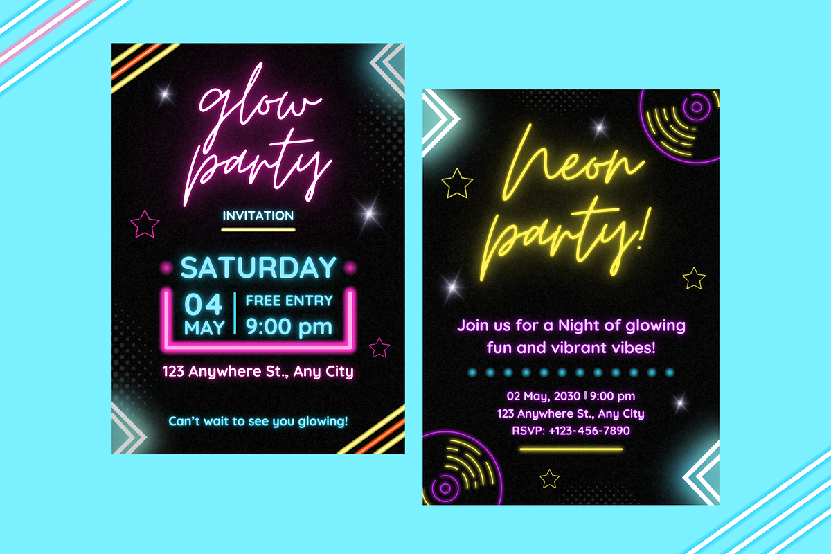 Neon Party Invitations Templates, a Templates & Theme by TemplateCastleStore (Photo 3 of 9)