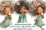 Boho Floral Summer Girls Clipart, an Illustration by Digital Artistic99 (Thumbnail 1 of 11)