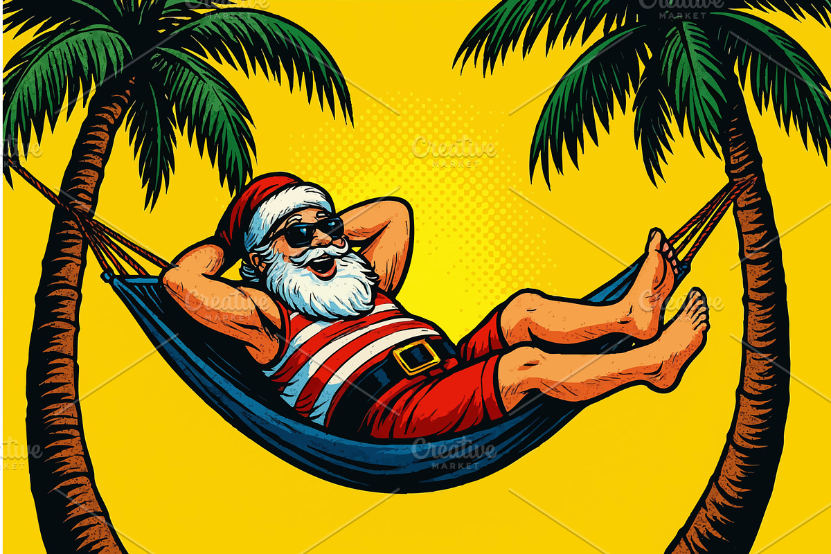 Santa Claus Relaxing on Tropical, an Illustration by AlexArt