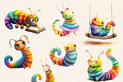 CUTE RAINBOW CATTERPILLAR CLIPART, an Animal Illustration by Daring Digies (Thumbnail 3 of 8)
