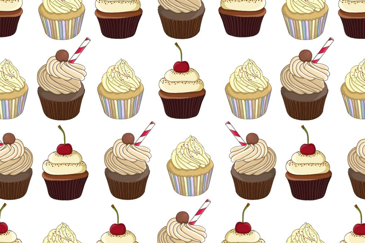 Vector set with cupcakes, a Background Graphic by lycka (Photo 2 of 6)