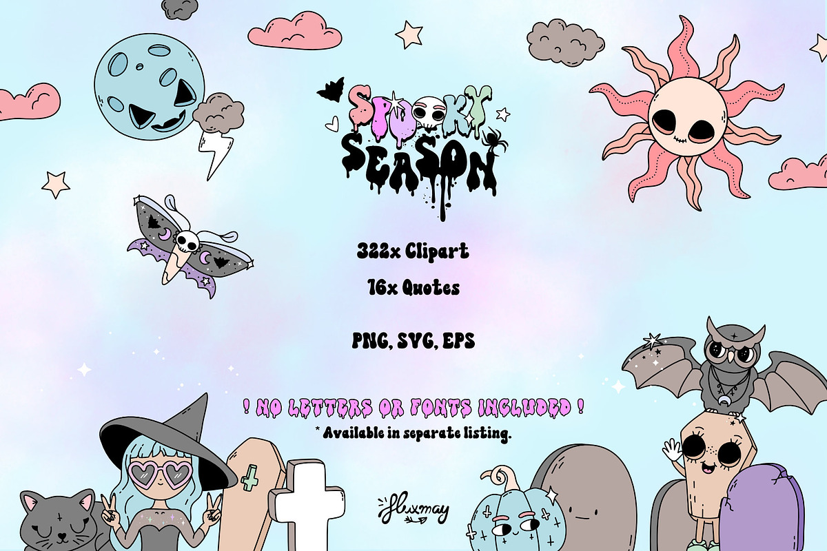 Pastel Goth Halloween creepy bundle, a Seasonal Illustration by Huxmay (Photo 2 of 16)