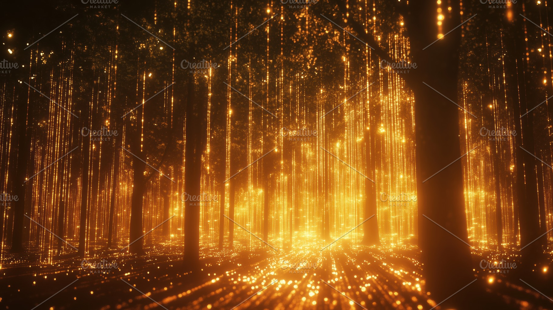 A mystical forest illuminated by golden lights, creating a magical atmosphere., a Photo by Textures & Backgrounds