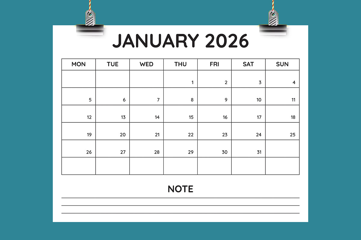 8.5x11 inch Minimalist 2026 Calendar, a Stationery Template by Sofir Nayeem (Photo 1 of 2)