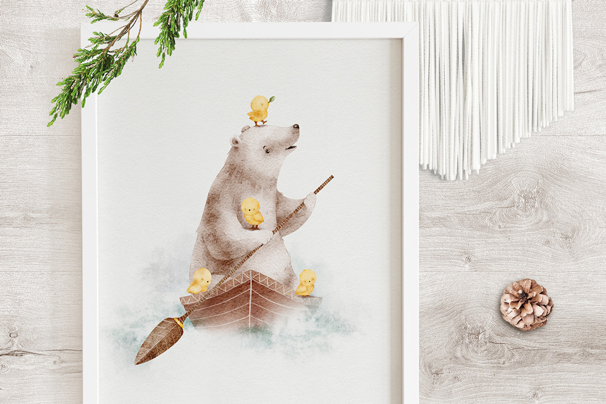 BEAR AND CHICKENS watercolor set, an Animal Illustration by erasovas (Photo 9 of 15)