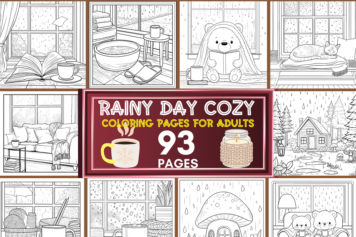 Rainy Day Cozy Coloring Pages Bundle, a Brochure Template by LA Design (Photo 1 of 10)