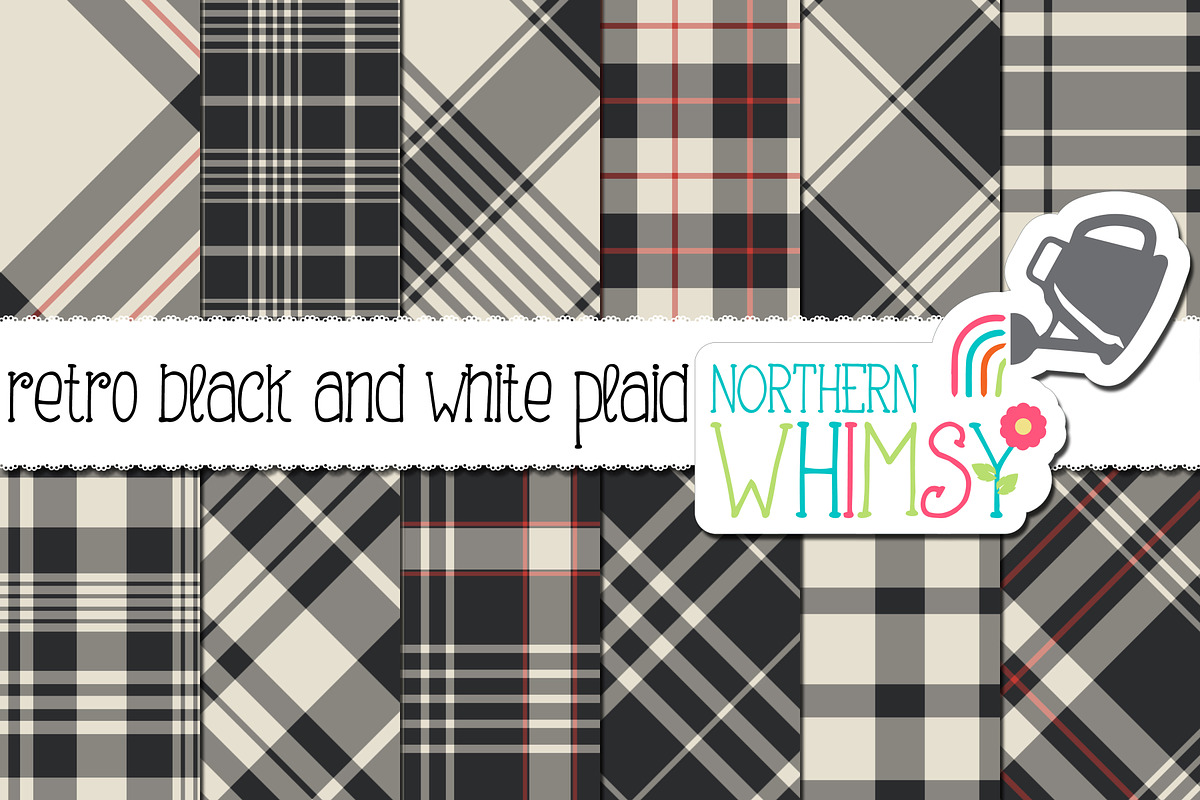 Retro Black and White Plaid, a Pattern Graphic by Northern Whimsy Design