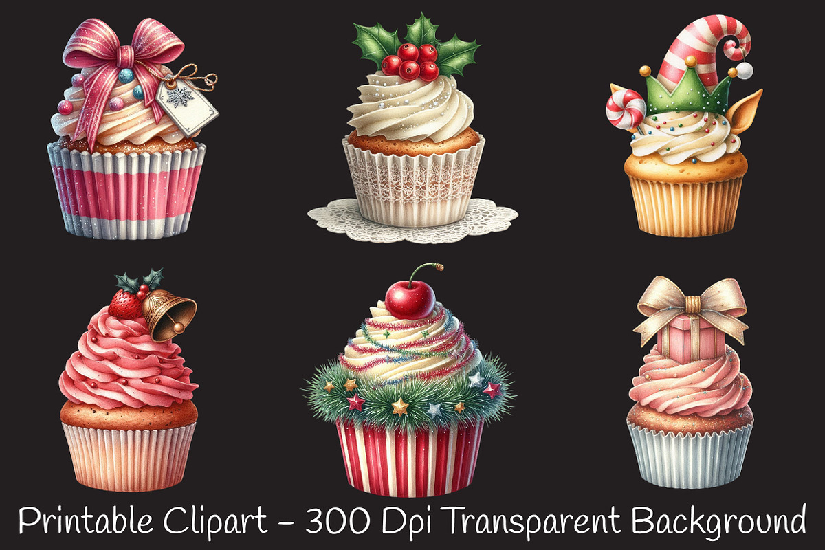 Christmas Cupcakes Vintage Clipart, an Illustration by RobertsArt (Photo 7 of 7)