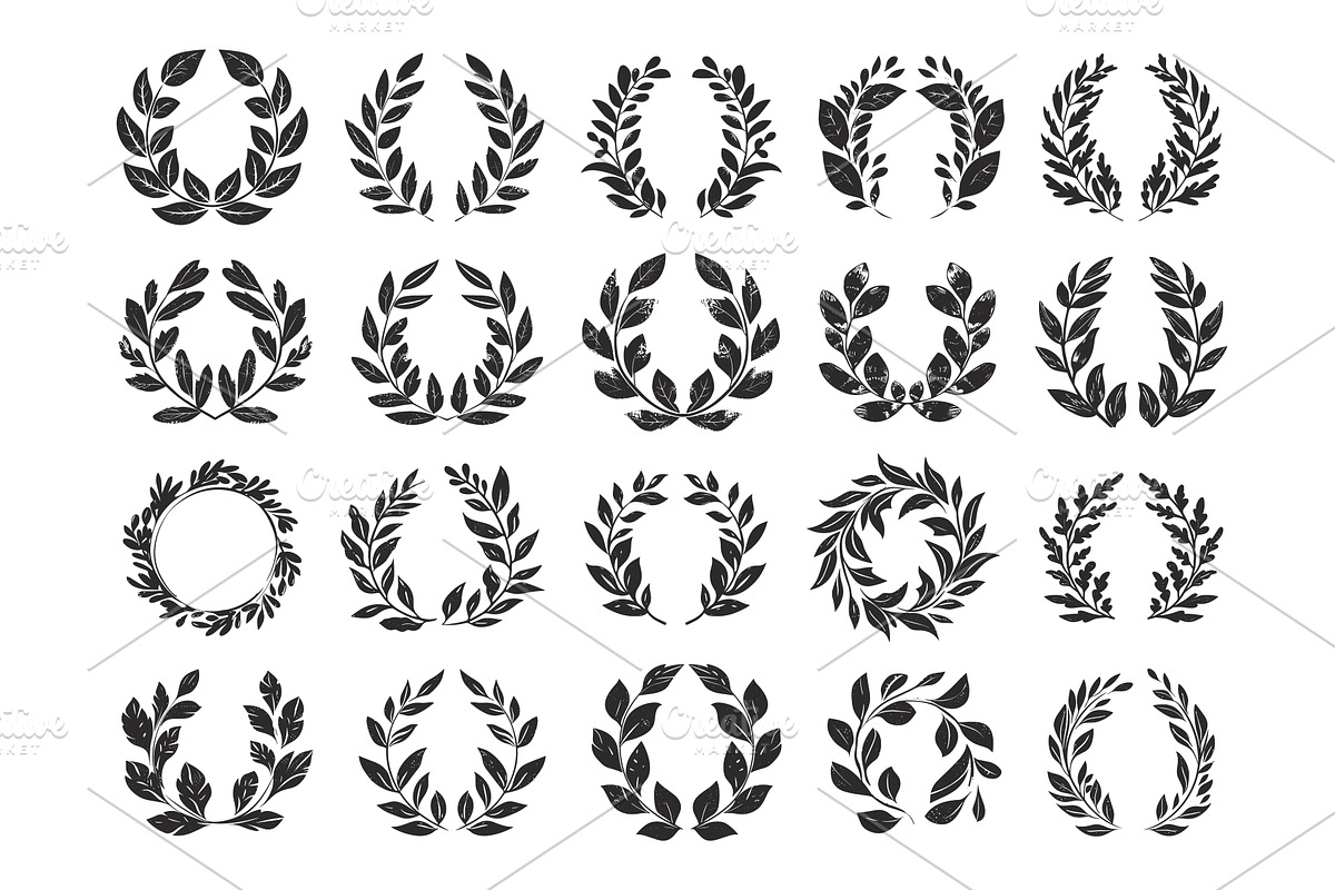 Laurel Wreaths Linocut Print Style, an Illustration by LadadikArt
