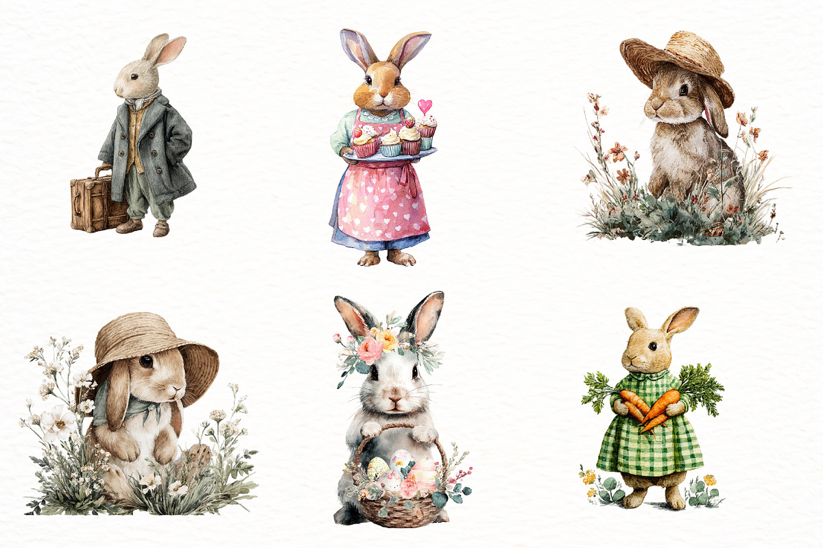 Watercolor Spring Bunny Clipart, an Illustration by Designworld (Photo 3 of 5)