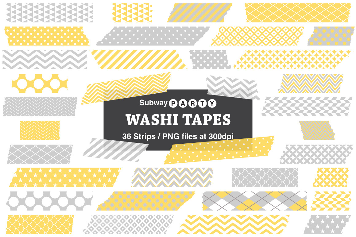 Gray &amp; Yellow Washi Tape Strips | Templates &amp; Themes ~ Creative Market