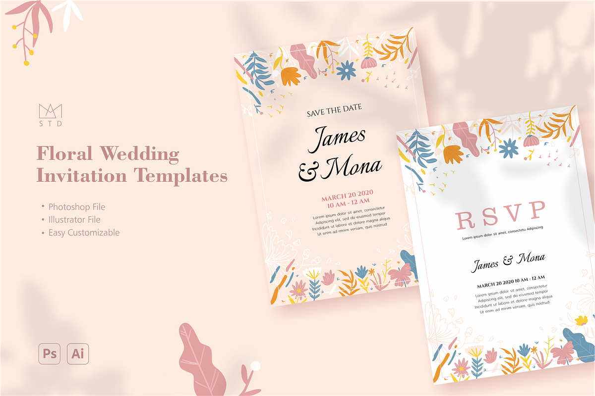 Floral Wedding Invitation Template V, a Flyer Template by AM studio (Photo 2 of 2)