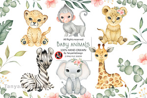 hand-drawn safari animals clipart, an Animal Illustration by TanyaArtsDesign