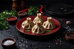 Traditional khinkali dumplings on a, a Food & Drink Photo by professorinc