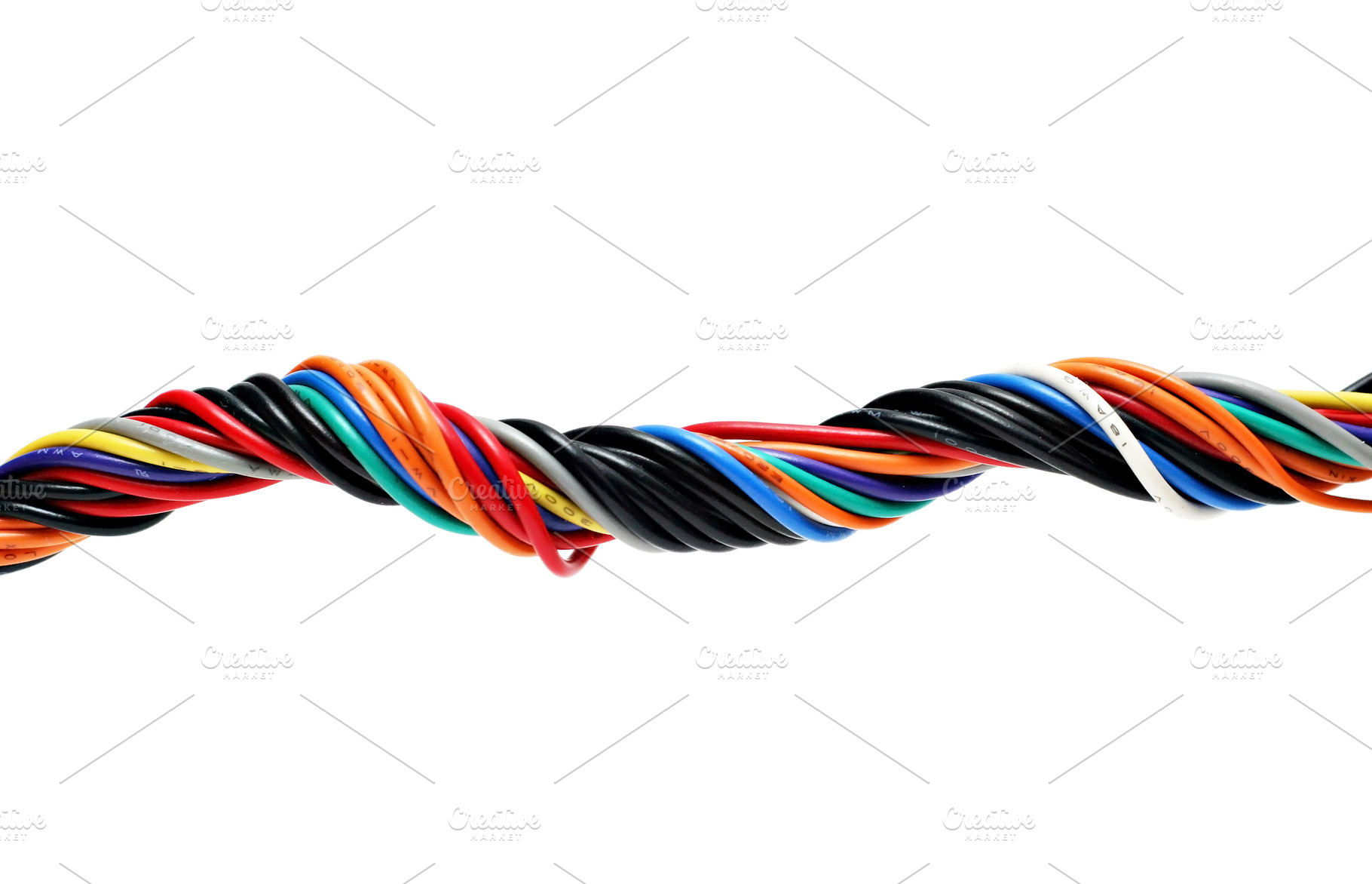 Multicolored cable isolated on white, a Photo by saiko3p