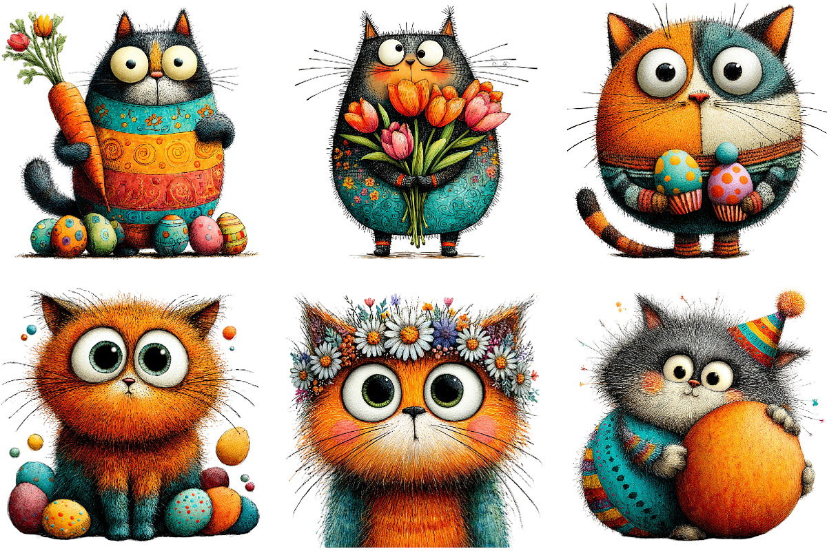 Whimsical Spring Cat Clipart Bundle, an Illustration by Sublimation Artist (Photo 4 of 7)