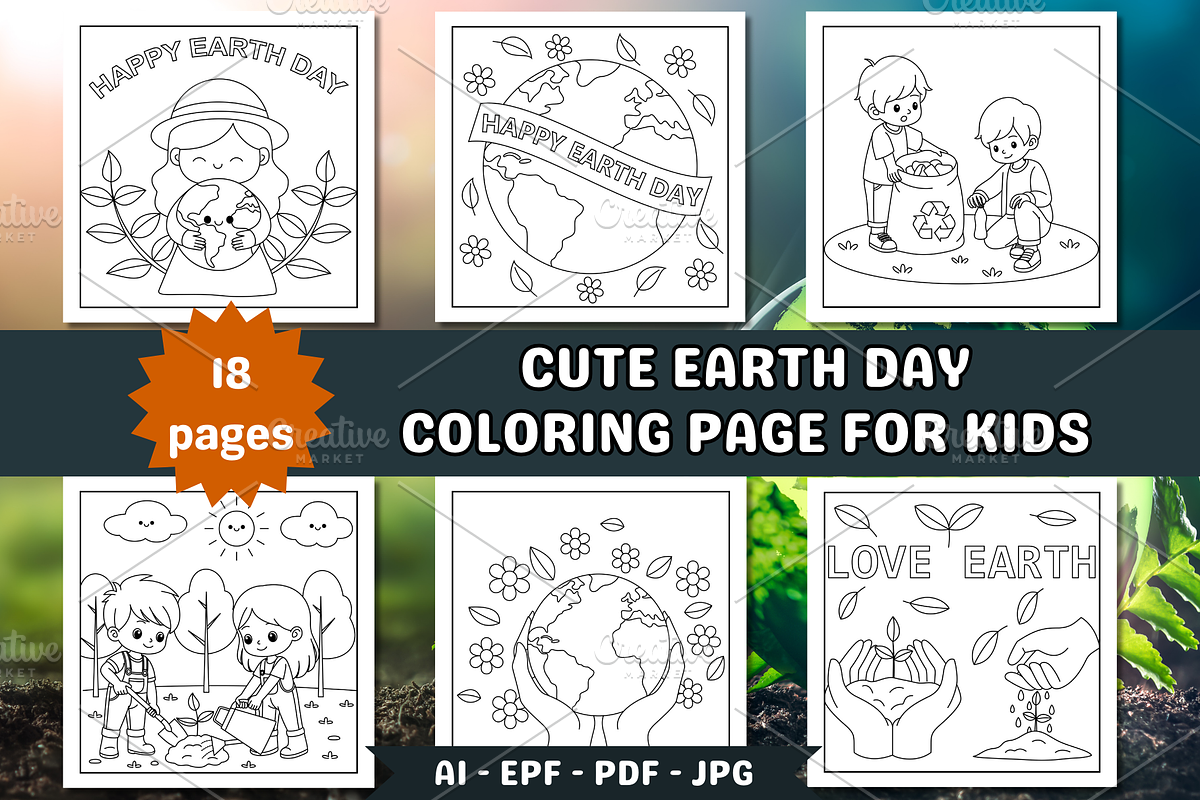 Cute Earth Day Coloring Page, an Education Illustration by Salaly (Photo 1 of 6)
