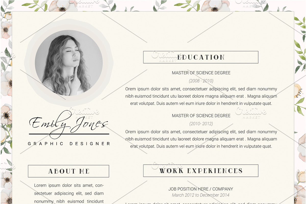 Floral Pattern CV-Resume Template *C, a Resume Template by Showy68 Template