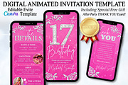 Editable Pink 17th BD Evite Template, an Invitation Template by V Design Creator (Thumbnail 1 of 8)