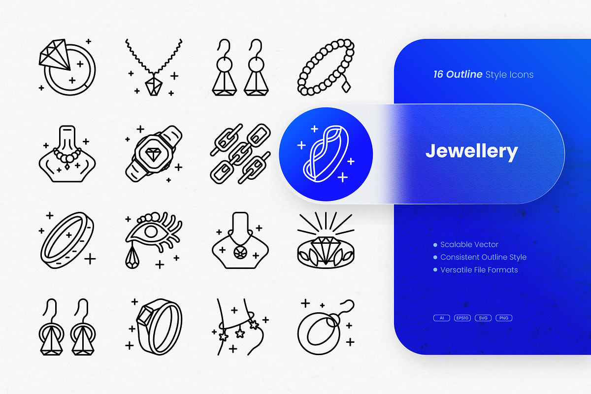 Jewellery Outline Icons, an Outline Icon by cidcud_graphic