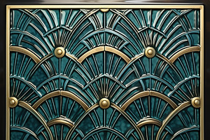 A decorative art deco panel featuring an intricate Art Deco design with teal an, a Background Graphic by Textures & Backgrounds